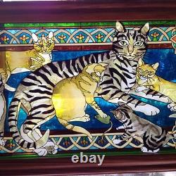 Imitation Stained Glass Cat Decor Window Panel Suncatcher Mama Cat With Kittens