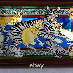 Imitation Stained Glass Cat Decor Window Panel Suncatcher Mama Cat With Kittens