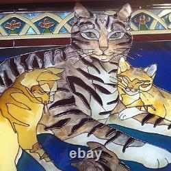 Imitation Stained Glass Cat Decor Window Panel Suncatcher Mama Cat With Kittens