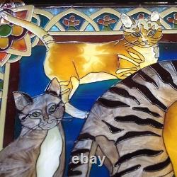 Imitation Stained Glass Cat Decor Window Panel Suncatcher Mama Cat With Kittens