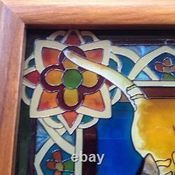 Imitation Stained Glass Cat Decor Window Panel Suncatcher Mama Cat With Kittens