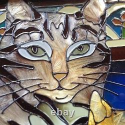 Imitation Stained Glass Cat Decor Window Panel Suncatcher Mama Cat With Kittens