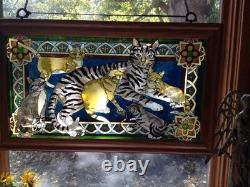 Imitation Stained Glass Cat Decor Window Panel Suncatcher Mama Cat With Kittens