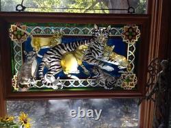 Imitation Stained Glass Cat Decor Window Panel Suncatcher Mama Cat With Kittens