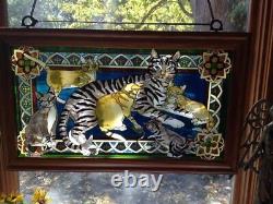 Imitation Stained Glass Cat Decor Window Panel Suncatcher Mama Cat With Kittens