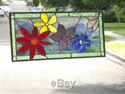 In full Bloom Stained Glass Window Panel 24 ½ x 10 ½