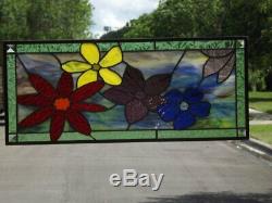 In full Bloom Stained Glass Window Panel 24 ½ x 10 ½