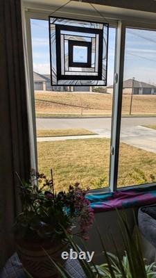 Incredible Find-elite Modern Day Stained Glass Art! Blk/ Wht/clr. Beautifully Zen