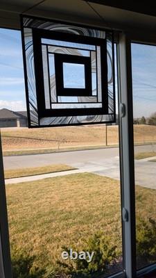 Incredible Find-elite Modern Day Stained Glass Art! Blk/ Wht/clr. Beautifully Zen