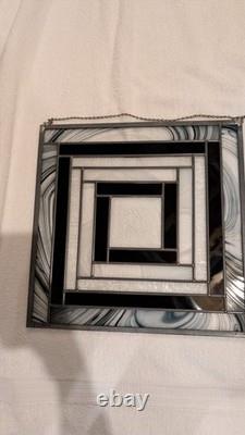 Incredible Find-elite Modern Day Stained Glass Art! Blk/ Wht/clr. Beautifully Zen
