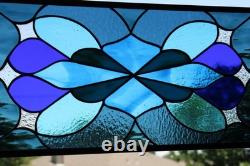 Iridized Stained Glass Panel. Modern Blue Stars Design. Beveled Window Hanging