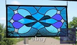 Iridized Stained Glass Panel. Modern Blue Stars Design. Beveled Window Hanging