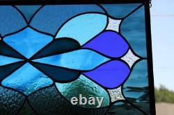 Iridized Stained Glass Panel. Modern Blue Stars Design. Beveled Window Hanging