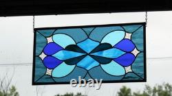 Iridized Stained Glass Panel. Modern Blue Stars Design. Beveled Window Hanging