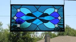 Iridized Stained Glass Panel. Modern Blue Stars Design. Beveled Window Hanging