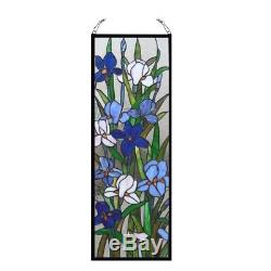 Iris Floral Stained Glass Hanging Window Panel Home Decor Suncatcher 31.5H