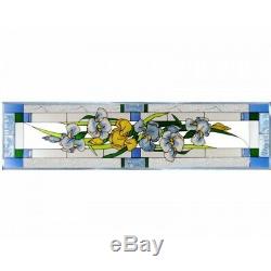 Iris Flowers Art Glass Window Panel Suncatcher 10 1/4 x 42 Horizontal Floral