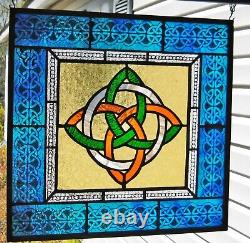 Irish Colors Celtic Knot Windshop Stained Glass Panel 15.75 x 15 variation #2