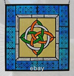 Irish Colors Celtic Knot Windshop Stained Glass Panel 15.75 x 15 variation #2