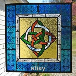 Irish Colors Celtic Knot Windshop Stained Glass Panel 15.75 x 15 variation #2