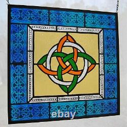 Irish Colors Celtic Knot Windshop Stained Glass Panel 15.75 x 15 variation #2