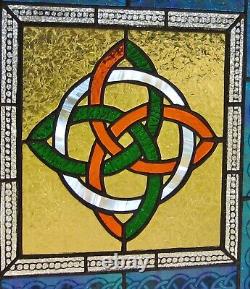 Irish Colors Celtic Knot Windshop Stained Glass Panel 15.75 x 15 variation #2