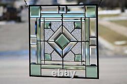 Jade-Beveled Stained Glass Window Panel, Ready to Hang 18 1/2-18 1/2