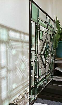 Jade-Beveled Stained Glass Window Panel, Ready to Hang 18 1/2-18 1/2