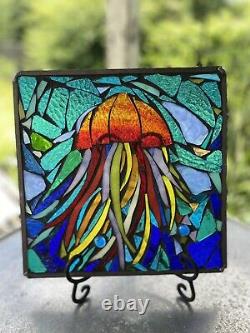 Jellyfish Mosaic Stained Glass Window Suncatcher Ocean Panel OOAK