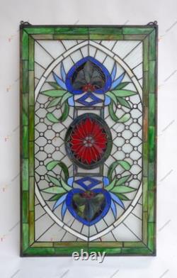Jeweled Tiffany Style stained glass panel window panel, 20 x 34 HF142