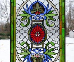 Jeweled Tiffany Style stained glass panel window panel, 20 x 34 HF142