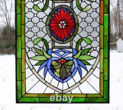 Jeweled Tiffany Style stained glass panel window panel, 20 x 34 HF142