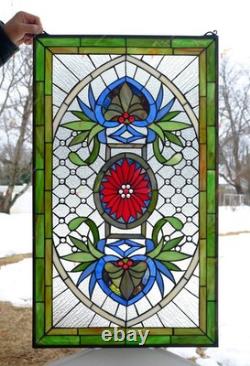 Jeweled Tiffany Style stained glass panel window panel, 20 x 34 HF142