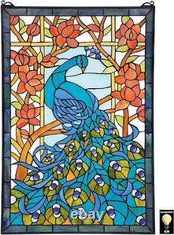 Katlot Peacock's Paradise Stained Glass Window Hanging Panel, 35 Inch