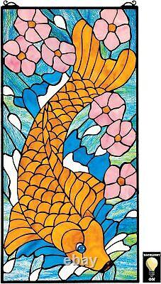 Katlot Stained Glass Panel Asian Koi Fish Stained Glass Window Hangings