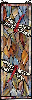 Katlot TF53502 Tiffany Style Dragonfly Stained Glass Window Hanging Panel, 21in