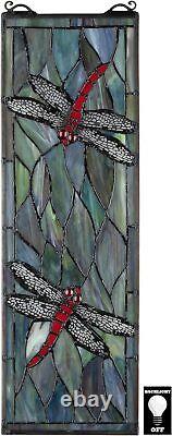 Katlot TF53502 Tiffany Style Dragonfly Stained Glass Window Hanging Panel, 21in
