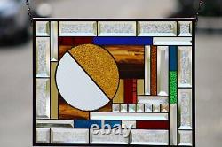 Keep Rolling -Beveled Stained Glass Window Panel- Hanging 20 1/2 x 15 1/2