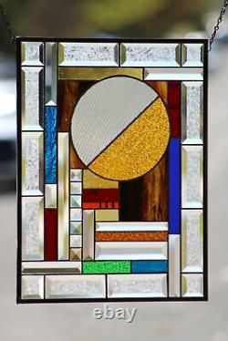 Keep Rolling -Beveled Stained Glass Window Panel- Hanging 20 1/2 x 15 1/2