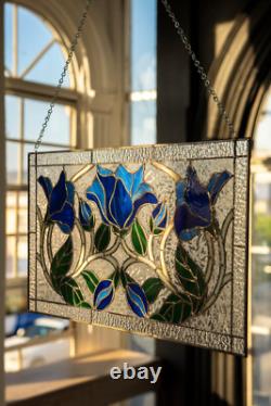 Knightshayes Flowers Vines Handcrafted Pieces Tiffany Stained Glass 21x12 in