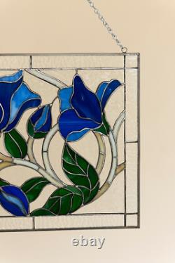 Knightshayes Flowers Vines Handcrafted Pieces Tiffany Stained Glass 21x12 in