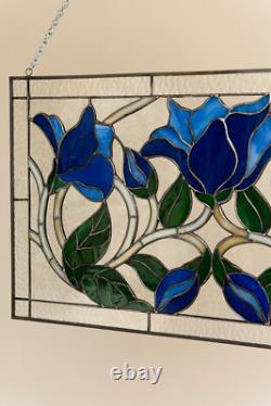 Knightshayes Flowers Vines Handcrafted Pieces Tiffany Stained Glass 21x12 in