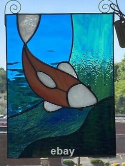 Koi Goldfish Stained Glass Window Panel Handcrafted USA By Studio27glass