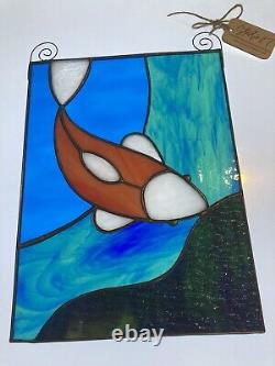 Koi Goldfish Stained Glass Window Panel Handcrafted USA By Studio27glass