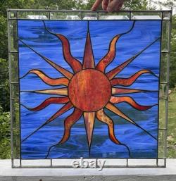 LARGE 20.25 Square Stained Glass Window Panel Sun Abstract Art Vintage