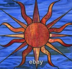 LARGE 20.25 Square Stained Glass Window Panel Sun Abstract Art Vintage