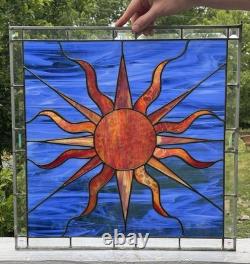 LARGE 20.25 Square Stained Glass Window Panel Sun Abstract Art Vintage