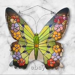 LARGE Stained Glass BUTTERFLY Window Panel 24W X 23.5L Suncatcher Art Glass