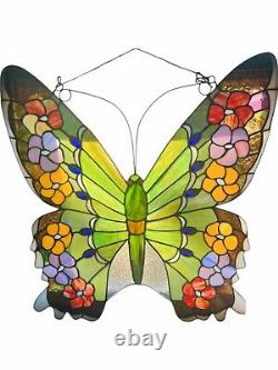 LARGE Stained Glass BUTTERFLY Window Panel 24W X 23.5L Suncatcher Art Glass