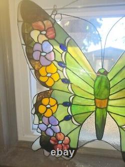 LARGE Stained Glass BUTTERFLY Window Panel 24W X 23.5L Suncatcher Art Glass